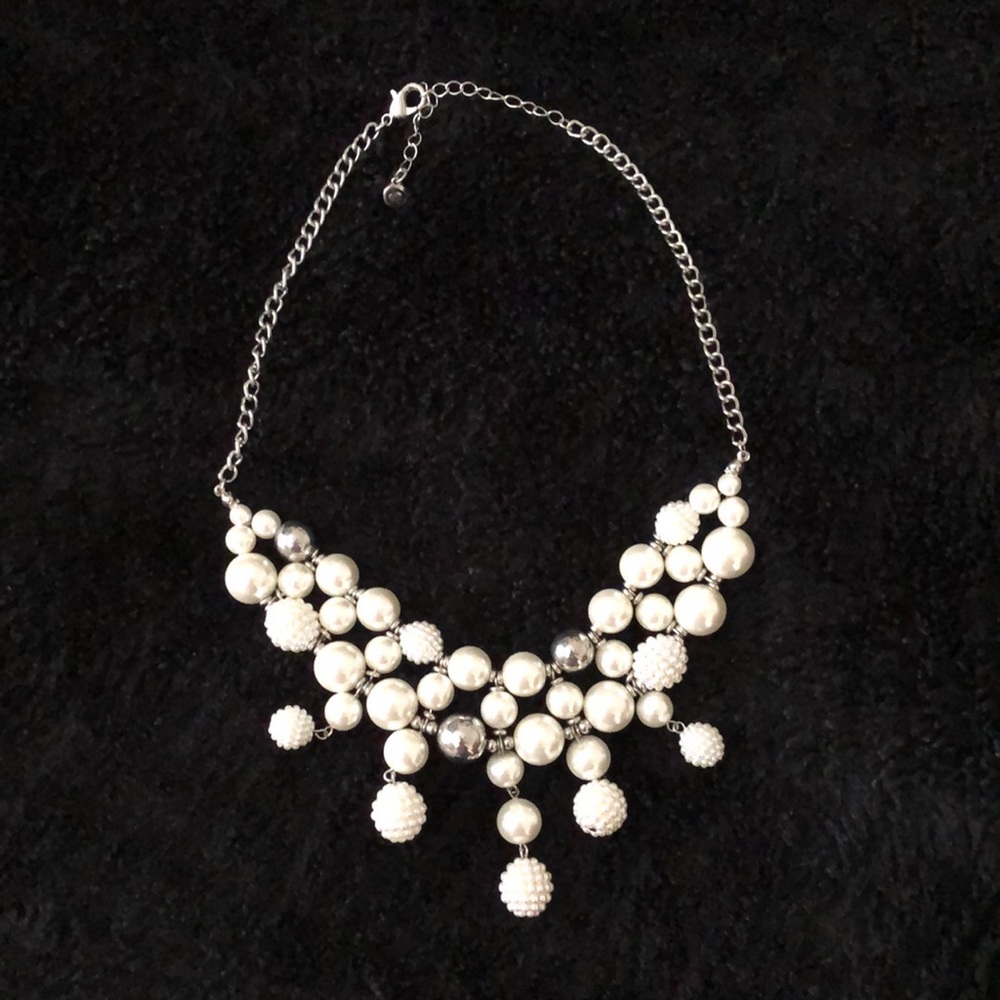 Catos Statement Faux Pearl and Silver Necklace